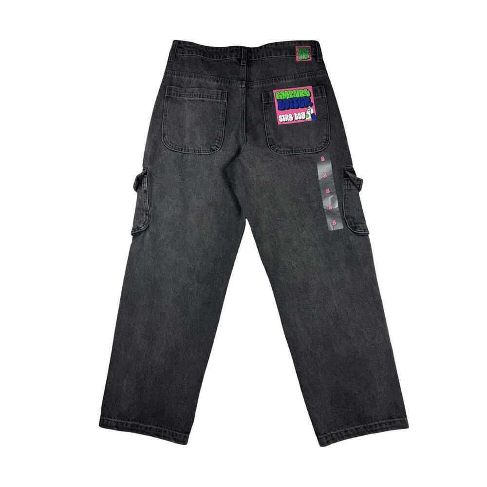Empyre Loiter Slouchy Cargo Denim Jeans Black Wash Size US 8 - Picture 2 of 4